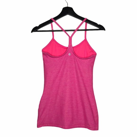 Lululemon Womens Power Y Tank Top 4 Racerback Heathered Neon Pink Built In Bra - Picture 2 of 7